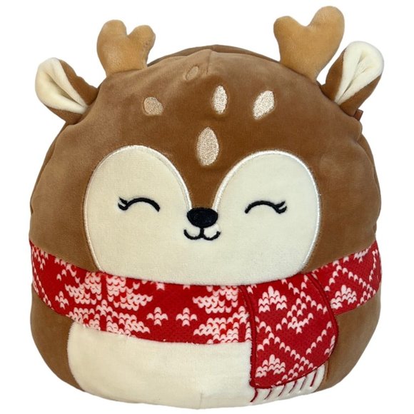 Squishmallow Dawn The Fawn Deer Plush Red Scarf 8 Inch Reindeer Stuffed Animal - Picture 1 of 10
